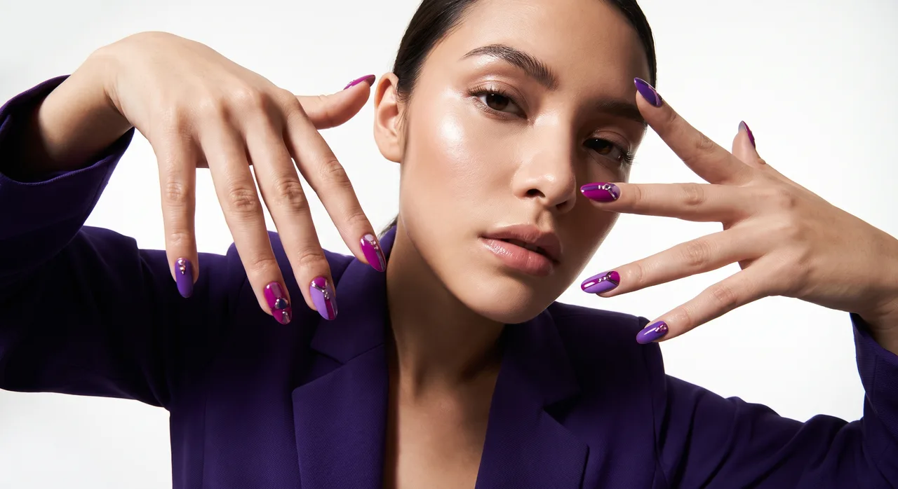 Nail studio section — manicure work in progress at the table.